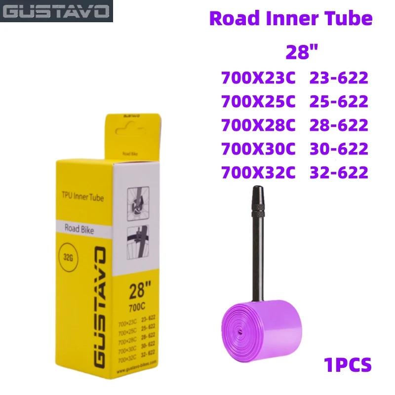 Tubo interno de bicicleta GUSTAVO TPU 700C 700x23 25 28 32C Tubos de pneus de bicicleta de estrada 45 65 85mm de comprimento FV super leve - Image 1