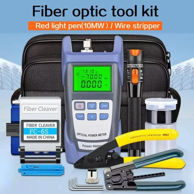 Kit Completo de Ferramentas de Fibra Óptica com Medidor de Potência e Localizador Visual - Faixa de Medição de -70 a +10dBm ou -50 a +26dBm, 10mW, 14 em 1