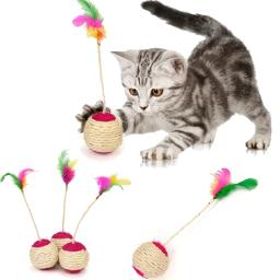 Brinquedo interativo para gato de estimação, sisal coçando bola, bola de treinamento, gatinho suprimentos, jogo engraçado, pena, acessórios - Image 2
