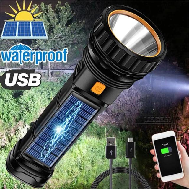 Lanterna Solar Tática 1200mAh: Bateria Recarregável, LED à Prova d'Água para Emergências e Acampamentos ao Ar Livre