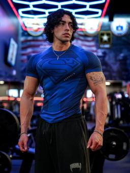 2025 camiseta de compressão de fitness masculina apertado elástico superior esportes ciclismo roupas de fitness superman treinamento corrida secagem rápida br - Image 1
