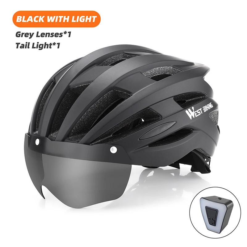 West Biking-Capacete de bicicleta com luz traseira LED, capacetes respiráveis, acessórios leves para ciclismo, ajuste 56-61cm - Image 1