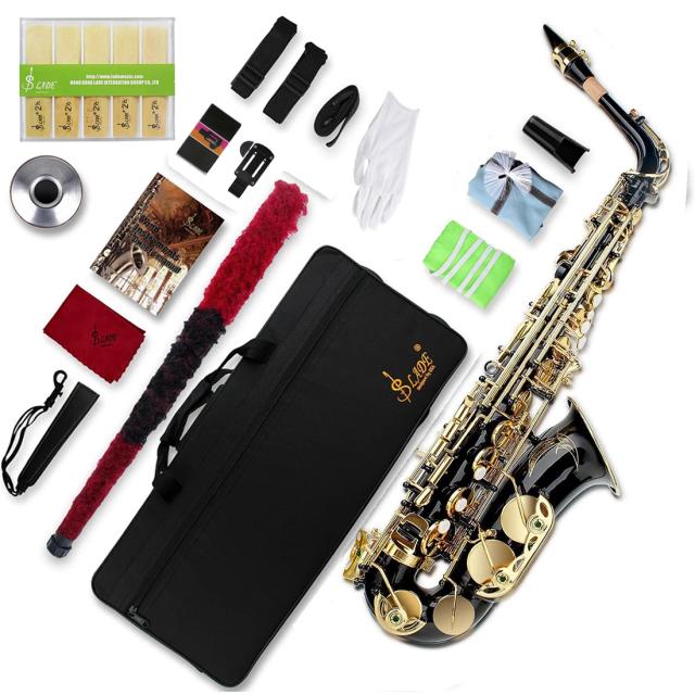 SLADE Saxofone Alto Profissional Eb Latão Níquel Preto Banhado a Ouro Esculpido 4500g
