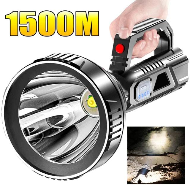 Lanterna LED Recarregável de Alta Potência para Acampamento e Emergências ao Ar Livre, Ideal para Pesca e Iluminação Noturna