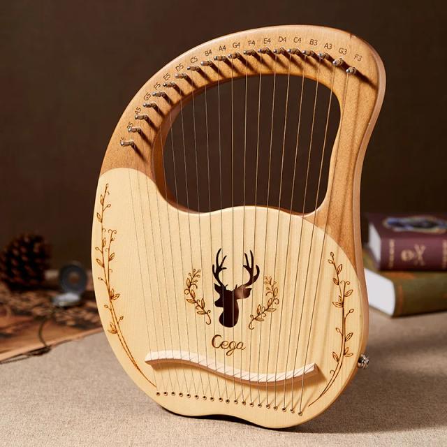 Harpa Lyre de Madeira Mogno EQ com 19 Cordas, Captador Elétrico e Ferramenta de Ajuste - Som Impecável para Músicos