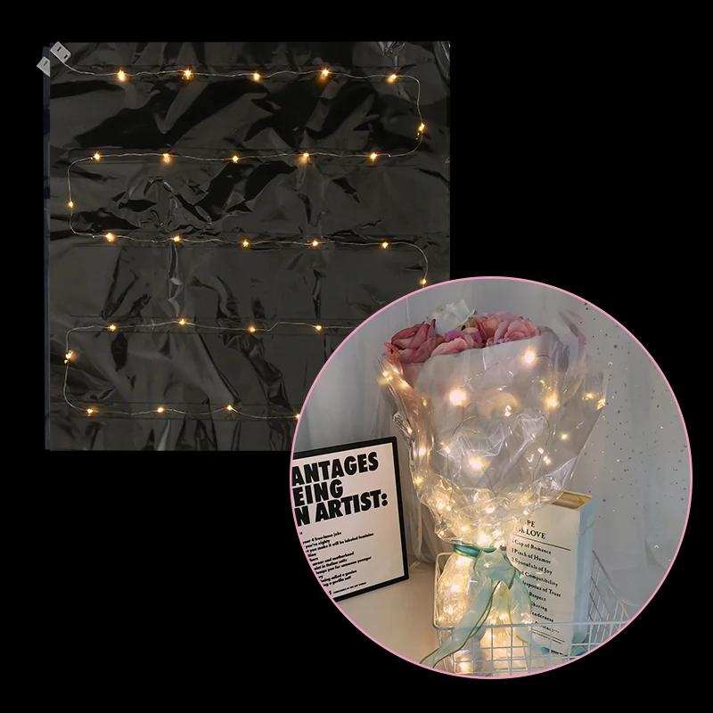 Casamento bouquet papel de embrulho à prova dwaterproof água embalagem de presente de flor luminosa led claro celofane para dia dos namorados festa artesanato papel - Image 1