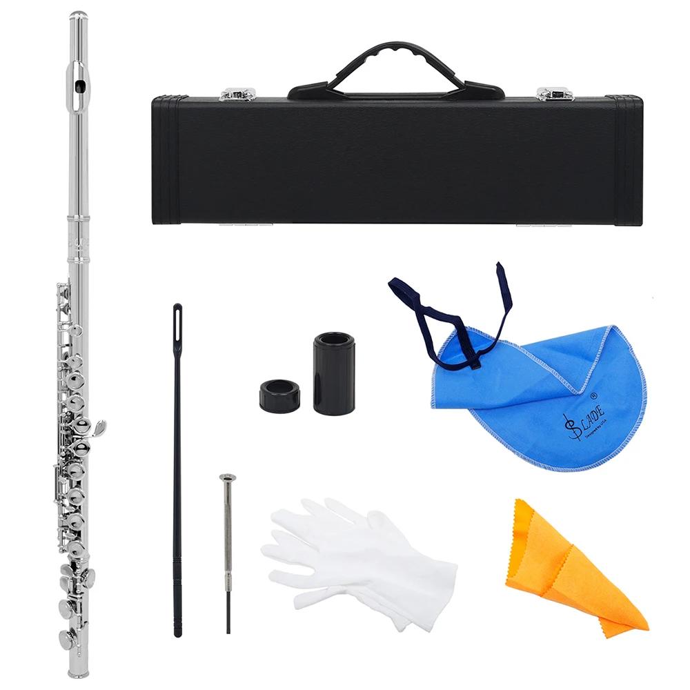 Cupronickel banhado a prata flauta de concerto, C instrumento de flauta, transversal com caixa E chave, luvas, pano de limpeza, 16 furos fechados - Image 1