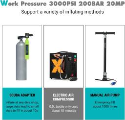 Chikdiv-Portátil Mergulho Mini Tanque de Oxigênio, Reutilizável Cilindro Mergulho, Equipamentos pressão constante, 0.5L 3000PSI - Image 5