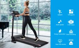 Esteira de fitness dobrável com display LED, almofada dobrável compacta e suporte do telefone, 1-12 km/h, 12 programas - Image 3