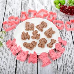 Cortadores De Biscoito De Cão Com Conjunto De Pistão, 3D Puppy Osso Forma Biscuit Mold, Desenhos Animados Em Relevo Cookie Stamps, Ferramentas De Cozimento Do Bolo DIY, 8Pcs - Image 3