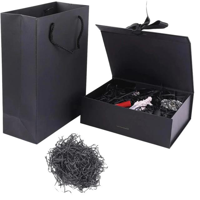 Conjunto de Embalagens Natalinas: Caixa Magnética com Fitas, Papel e Sacos de Raffia para Casamentos e Aniversários - 3 Peças