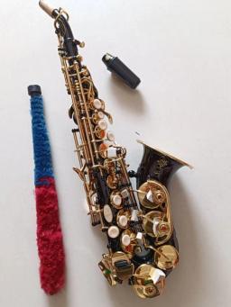 Saxofone soprano profissional com caso, marca saxofone curvo, preto e ouro latão sax, novo, R54 - Image 3
