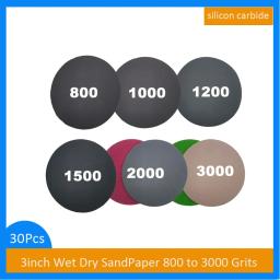 30 peças 3 Polegada molhado e seco gancho e laço kit de lixa à prova d' água carboneto de silício 800 - 3000 grãos para lixar moagem automotiva - Image 1