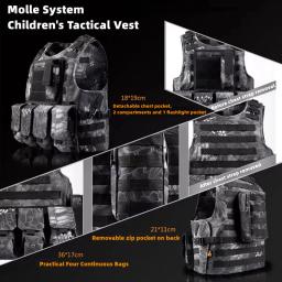 Equipamento militar tático para criança, Colete para porta-placas, Equipamentos de caça e Paintball, Airsoft Combat, Molle Assault ao ar livre, Coletes CS para crianças - Image 6
