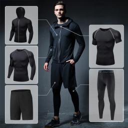 Conjunto de roupas esportivas de compressão dos homens ginásio correndo roupas esportivas apertadas camiseta lycra leggings atletismo shorts fitness rash guard kits - Image 6