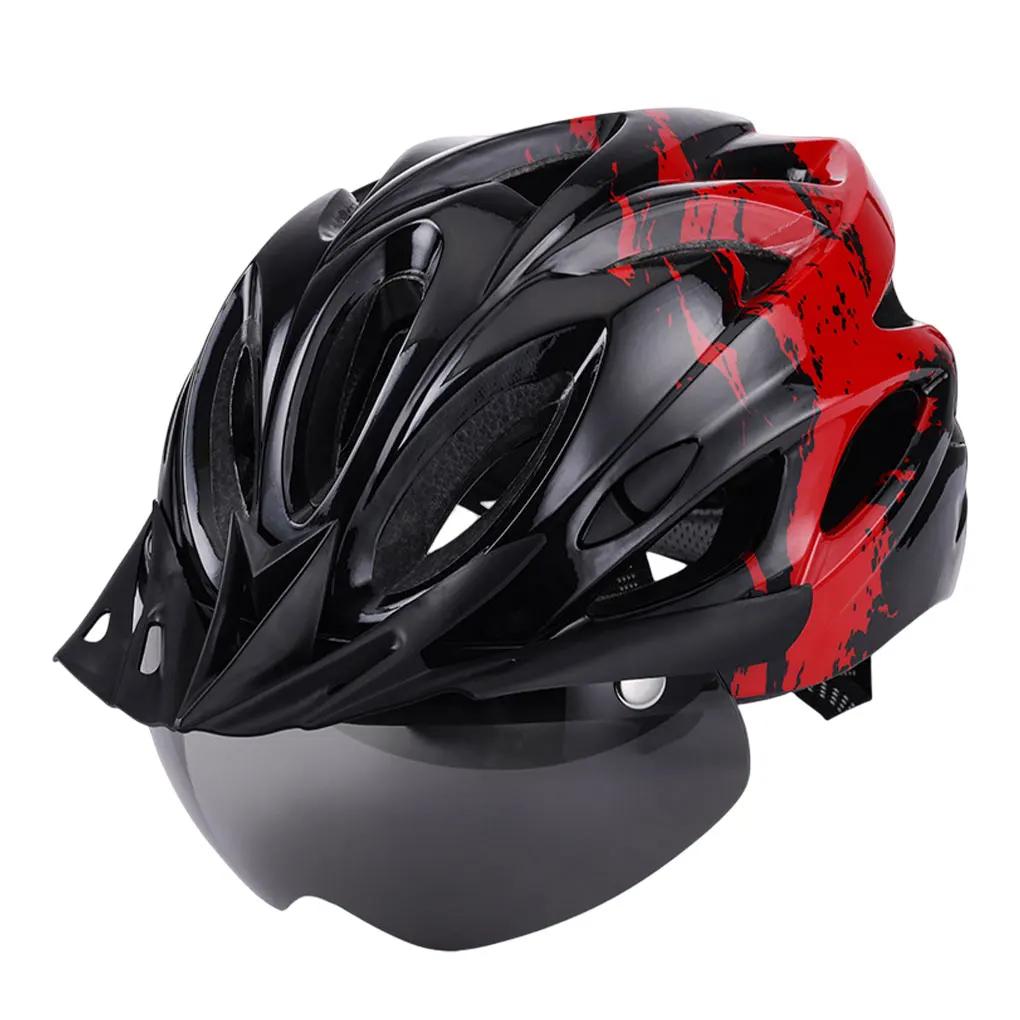 Capacete de ciclismo ajustável com luz LED para homens, viseiras removíveis, chapéus de segurança para adultos, bicicleta ao ar livre, preto - Image 1