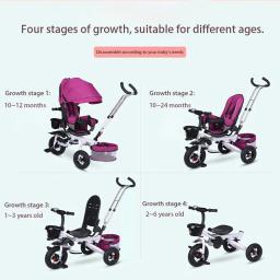 Multifuncional Folding Baby Stroller, triciclo infantil, assento reclinável de bicicleta, roda espacial, três rodas, pode sentar e mentira - Image 4
