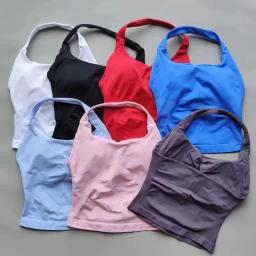 2 pçs conjunto de ginásio impacto halter topos cintura alta scrunch sem costura shorts roupas fitness activewear conjunto treino roupas ginásio terno - Image 2