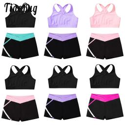 Crianças Meninas Dança Ginástica Esportes Outfits Sem Mangas Top Colheita com Shorts Treino Set 2 PCS Yoga Workout Verão Menina Roupas - Image 1