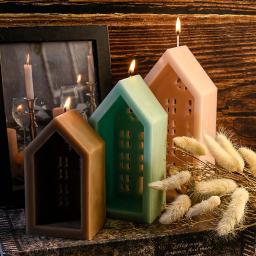 Casa Vela Silicone Mold Set, DIY Simulação Villa Art, Vela Fazendo Ferramenta, Resina Epóxi Plástico Moldes, Decoração de Natal Presente - Image 2