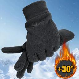 Luvas térmicas grossas masculinas e femininas, Dedo cheio, à prova de vento, Quente, Velo, Resistência ao frio, Ao ar livre, Esqui, Ciclismo, Luvas, Inverno - Image 3