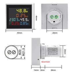 Voltímetro com display digital 6 em 1, amperímetro, tensão de corrente, frequência, medidor de energia, monitor ac, 100a, kwh, luz de sinal, indicador 22mm - Image 5