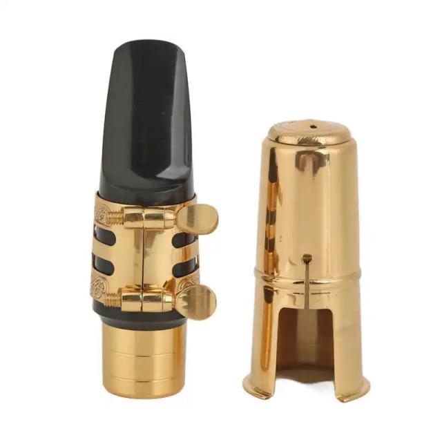 Kit Profissional de Boquilha em Metal e Latão para Saxofone Tenor com Tampa e Ligadura