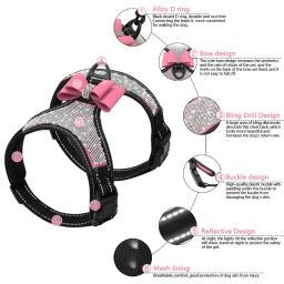 Rhinestone bowknot arnês colete para cães, reflexivo anti-perda nylon leash colarinho para gatos, acessórios de caminhada de Bling - Image 3