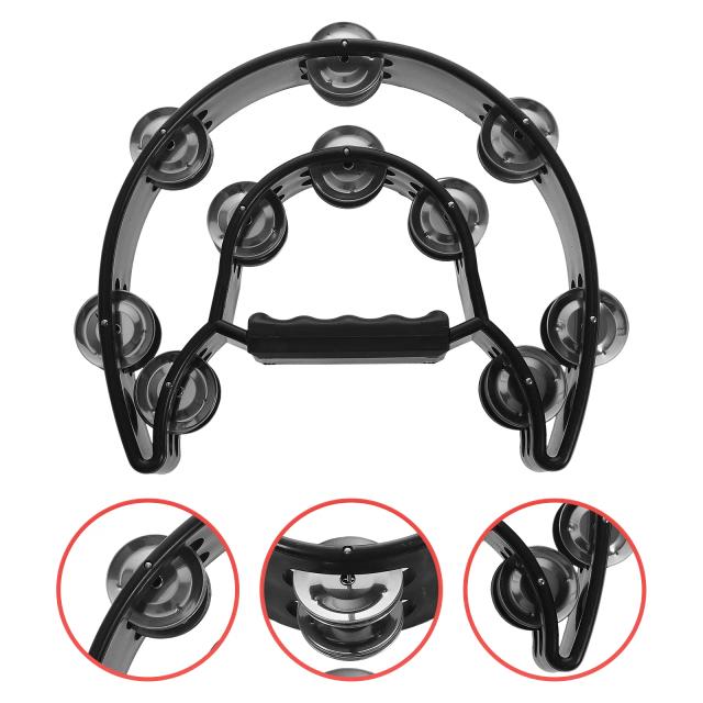 Tamborim Duplo Row Handheld: Instrumento de Percussão para Igreja e Festas, Ideal para Adultos e Crianças - Cor Preto