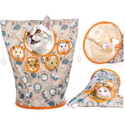 Novo gato túnel saco chocalho papel pet gatinho túnel pequenos animais de estimação broca balde dobrável interativo brinquedos do gato com bola pelúcia - Image 3