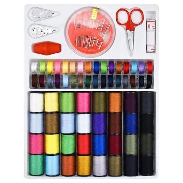 Kits de 64 peças de bobinas de linha de costura reutilizáveis em poliéster para projetos manuais e máquina de costura