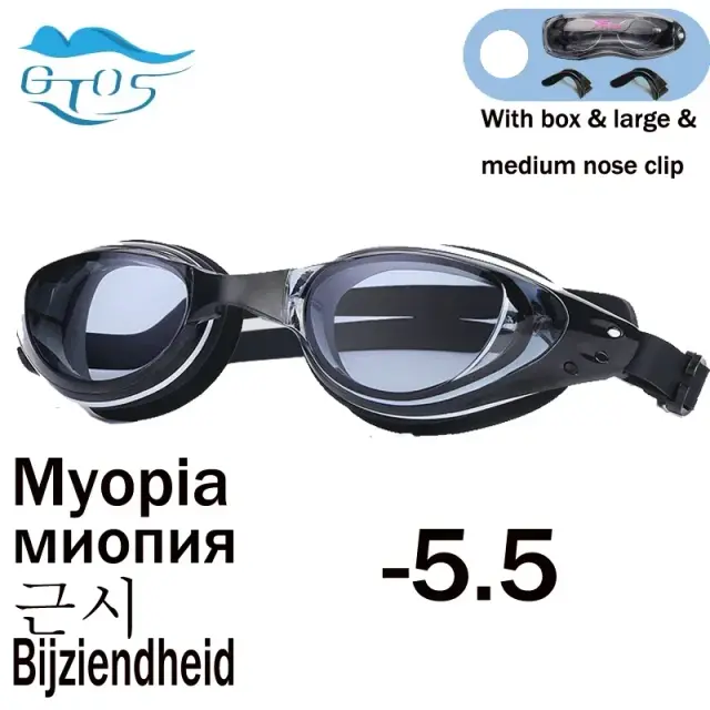 Óculos de Natação Anti-Fog para Adultos e Crianças com Clipe para Nariz e Reposição de Lentes para Miopia