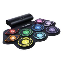 Roll Up kit de bateria com baquetas sustentar pedal, alto-falante embutido, conjunto de bateria eletrônica para crianças, 9 almofadas - Image 4