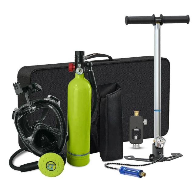 Equipamento Completo de Mergulho: Cilindro Único, Tanque de Ar, Máscara de Snorkel e Bomba Manual de Alta Pressão de 1L
