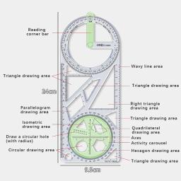 Conjunto de ferramentas de medição multifuncional para escola, desenho de atividade primária, Régua geométrica, Régua triangular, Bússola, Transferidor - Image 4