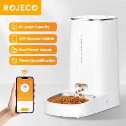ROJECO-Alimentador Pet Automático, Smart Food Kibble Dispenser, Controle Remoto, Botão WiFi, Cat e Dog Acessórios - Image 1