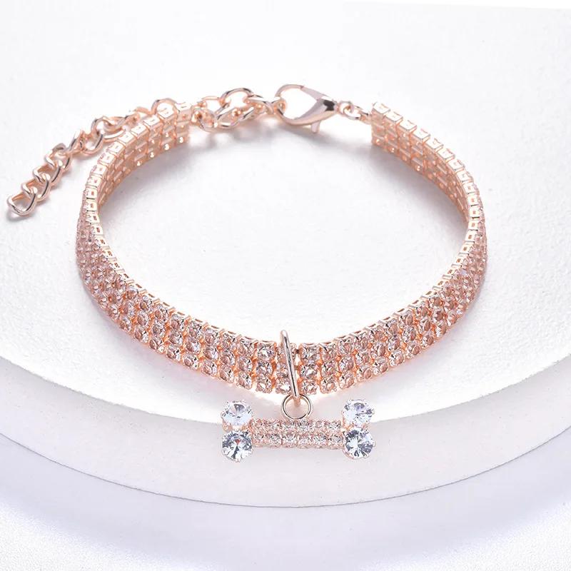 Ajustável Pet Colar com Diamante Zircão Osso Pingente, Luxo Metal Cobre Filhote de Cachorro Coleiras, Cão Suprimentos, Coleira Jóias, Gato - Image 1