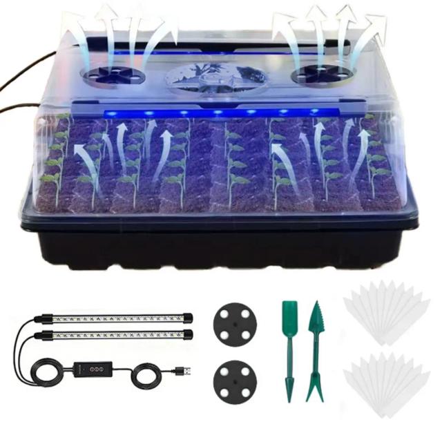 Kit de Germinação de Sementes 48 Furos com Luz de Cultivo e Temporizador Automático
