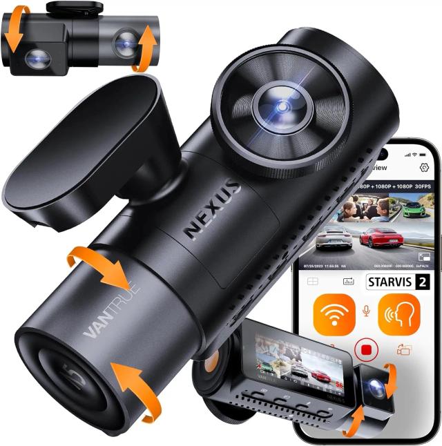 Dash Cam N5 360° com Controle de Voz, 4 Canais, WiFi, STARVIS e Visão Noturna IR 2.7K + 1080P
