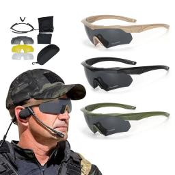 Óculos táticos polarizados para escalada e tiro, Windproof, Dustproof, seguro, óculos de proteção, esporte ao ar livre, CS, Airsoft, 3 Lens - Image 1