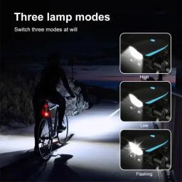 USB recarregável mountain bike levou lanterna, farol de bicicleta impermeável, segurança noite equitação acessórios, 3 modos - Image 2