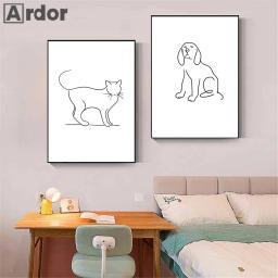 Abstrato Pet Dog Cat Poster, Pintura Canvas, Linha Desenho Wall Poster, Preto e Branco Minimalista Art Prints, Nordic Picture, Home Decor - Image 4