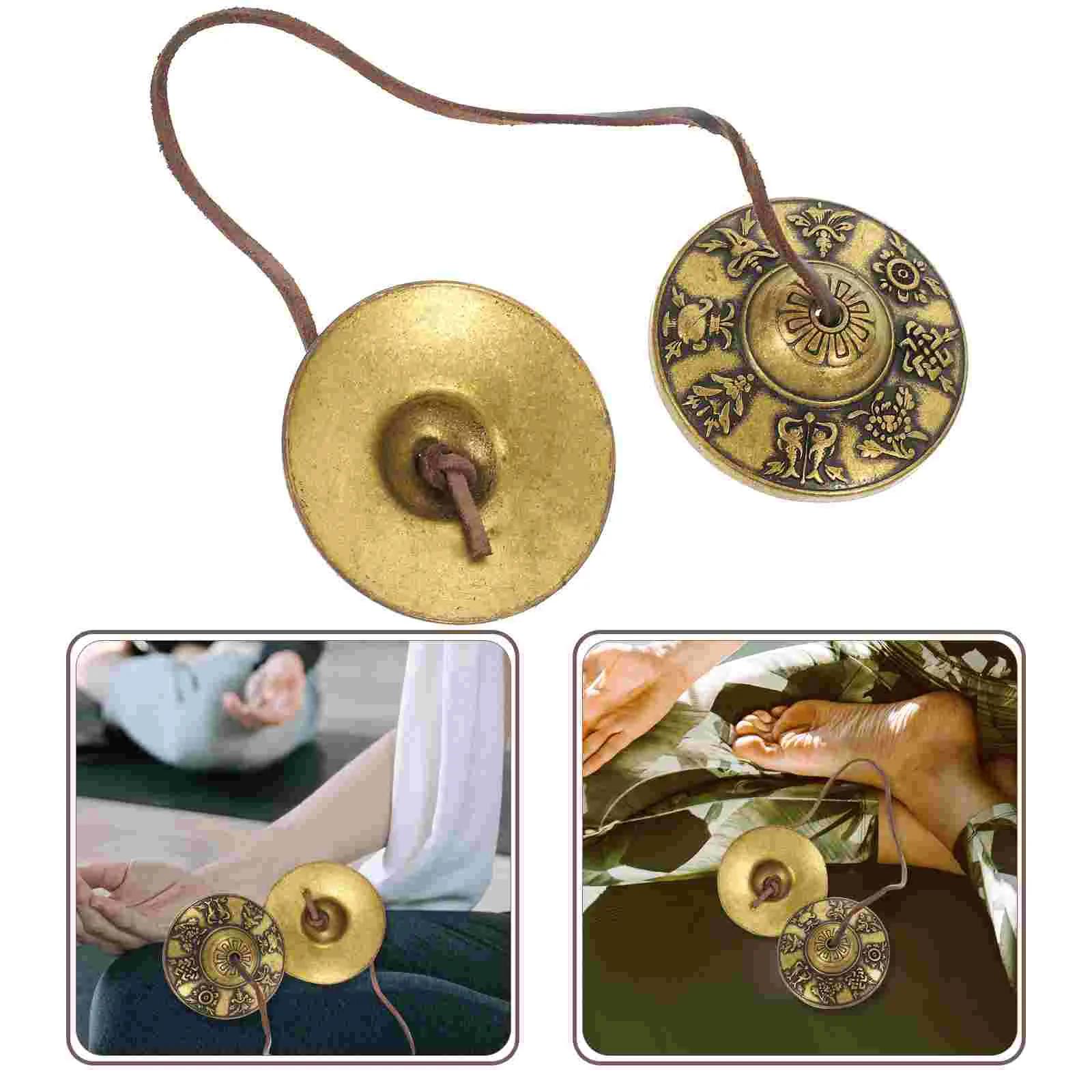 Sinos tibetanos para meditação, sinos tibetanos, carrilhão, Tingsha, Yoga Chimes, Símbolos da mão do dedo, latão, religiosa, instrumento de percussão - Image 1