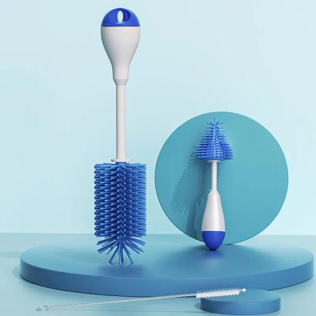 Conjunto de Escovas de Silicone 3 em 1 para Garrafa Bebê Rotação 360°