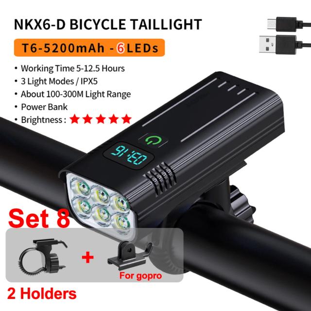 Conjunto de Luzes Indicadoras de Bateria para Bicicleta Digital NATFIRE - Luz USB Recarregável com 7.000LM e 8 Lanternas LED 10.000mAh e 3 Suportes