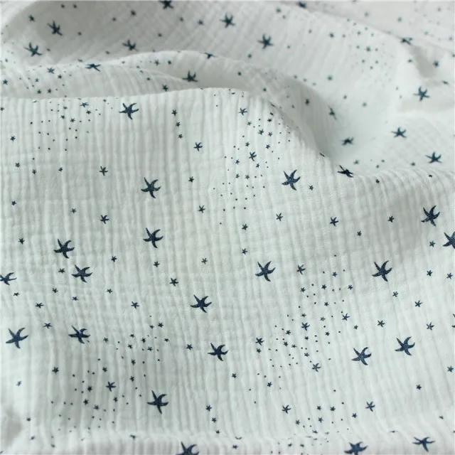 Tecido de Algodão Puro Estampado Estrela para Bebês - Gaze Dupla Macia e Respirável 135x100cm para Sleepwear e Decoração de Natal