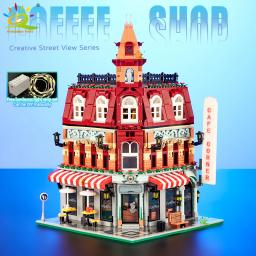 Huiqibao brinquedos moc cidade canto café arquitetura estilo vista de rua micro blocos de construção para crianças tijolos de construção - Image 4