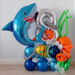Lantejoulas tubarão Cartoon balão conjunto, grande mar animal tema, festa de aniversário decoração, filme de alumínio, bola de brinquedo, ornamento, novo - Image 2