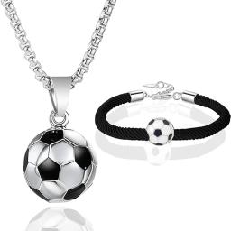 Futebol aço inoxidável colar e pulseira, futebol pingente, pingente pulseiras para os amantes, casal, filha, filho - Image 1