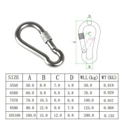 Clipes de mosquetão de pressão com trava de parafuso 5mm 6mm 7mm 8mm aço inoxidável 304 hardware de aparelhamento para rede acampamento caminhadas - Image 2